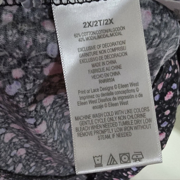 Eileen West Black Floral Nightgown 2X Cotton Modal Cottagecore - Picture 8 of 9